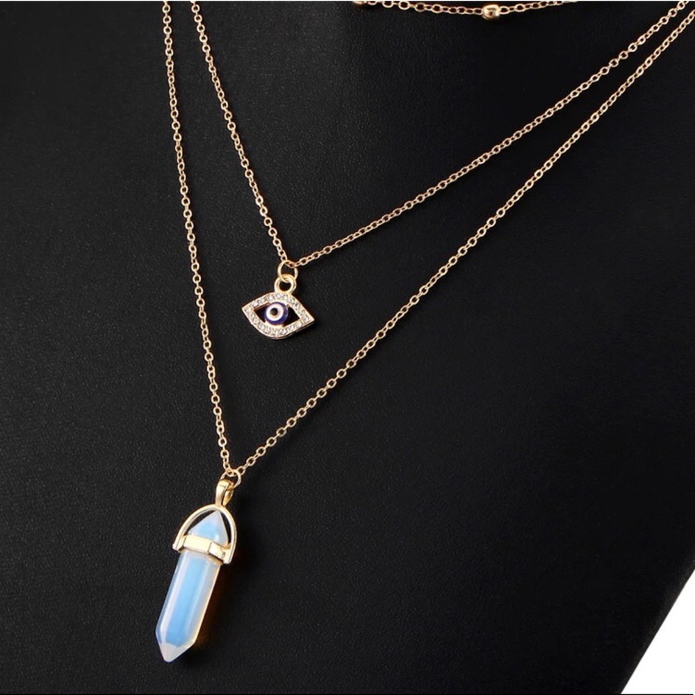 Layered  💎 Natural Stone Necklace - Picture 2 of 3
